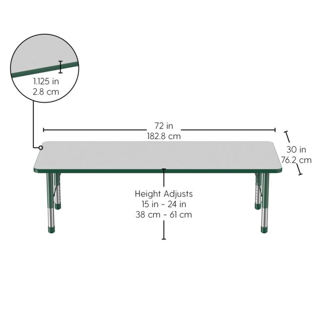 30" x 72" Rectangle Activity Table with Adjustable Chunky Legs - Gray/Green