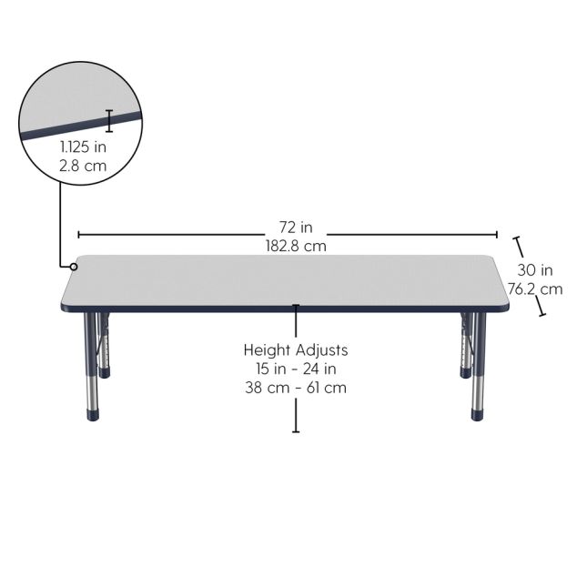30" x 72" Rectangle Activity Table with Adjustable Chunky Legs - Gray/Navy