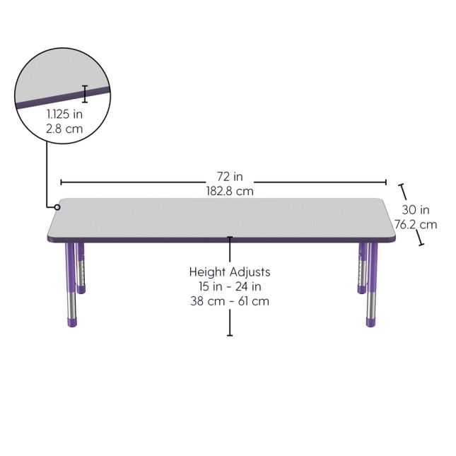 30" x 72" Rectangle Activity Table with Adjustable Chunky Legs - Gray/Purple