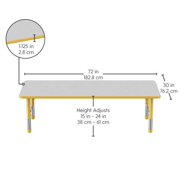 30" x 72" Rectangle Activity Table with Adjustable Chunky Legs - Gray/Yellow