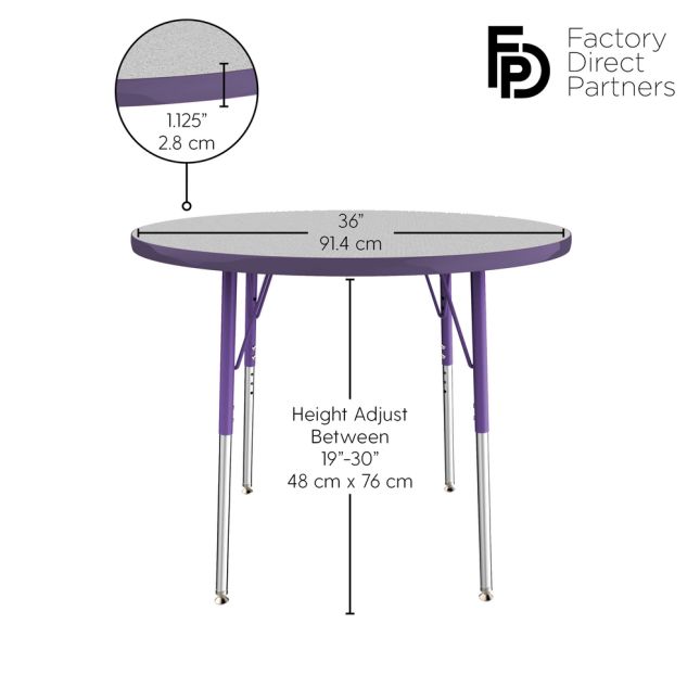 36" Round Activity Table with Adjustable Swivel Glide Legs - Gray/Purple