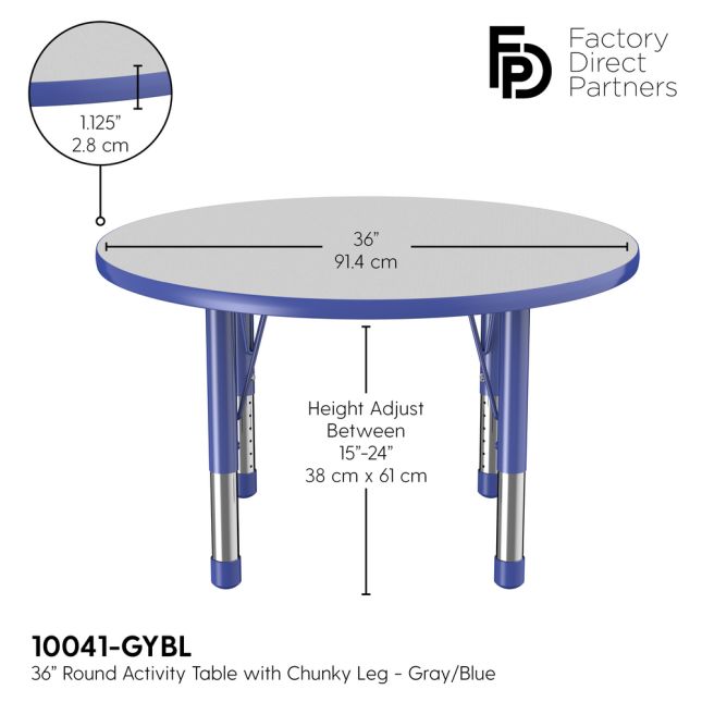 36" Round Activity Table with Adjustable Chunky Legs - Gray/Blue