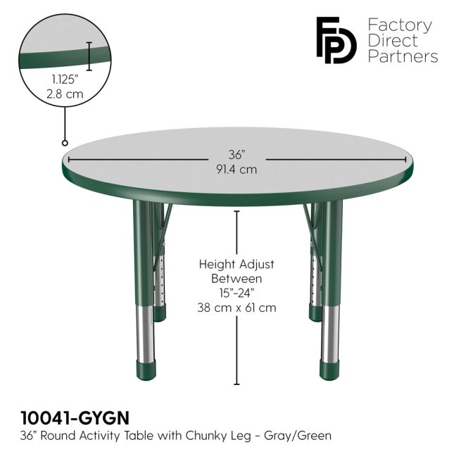 36" Round Activity Table with Adjustable Chunky Legs - Gray/Green