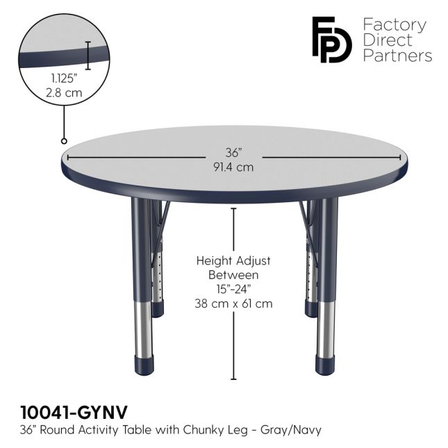 36" Round Activity Table with Adjustable Chunky Legs - Gray/Navy