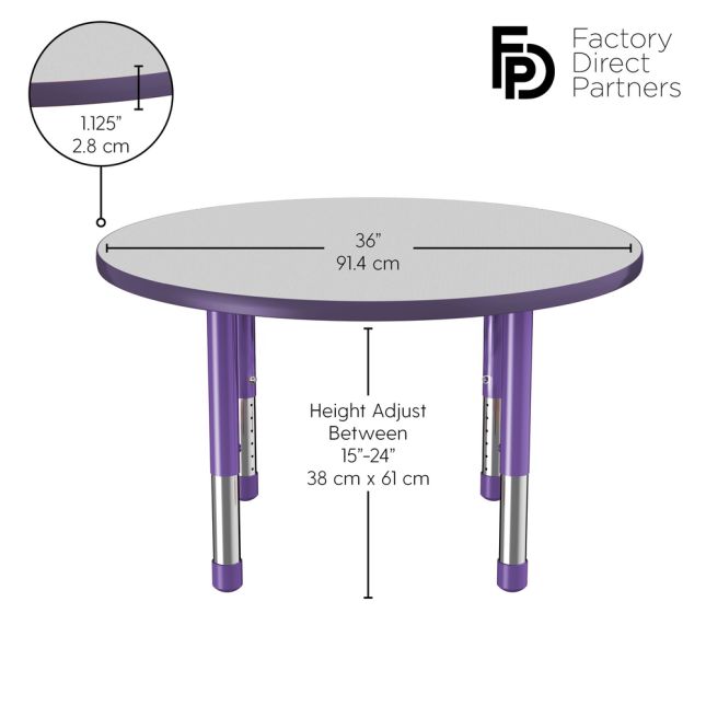 36" Round Activity Table with Adjustable Chunky Legs - Gray/Purple
