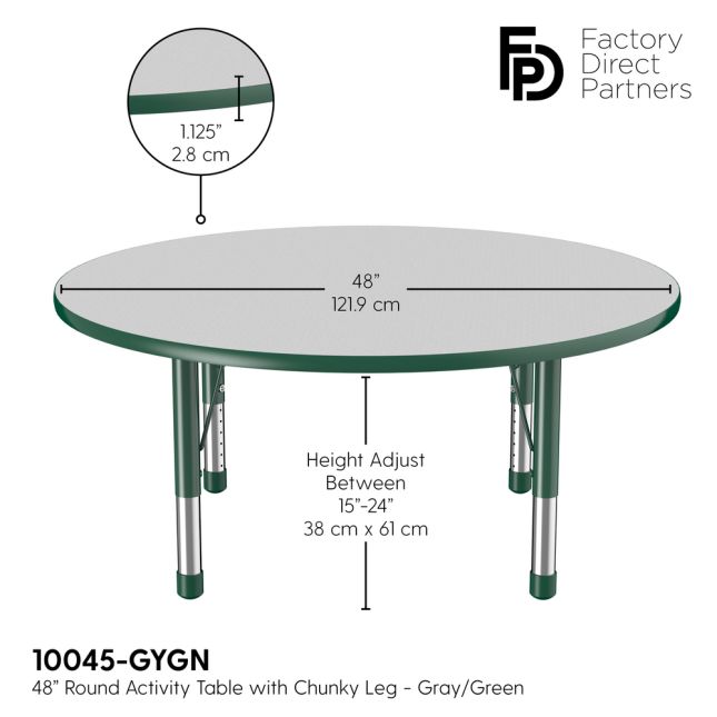48" Round Activity Table with Adjustable Chunky Legs - Gray/Green