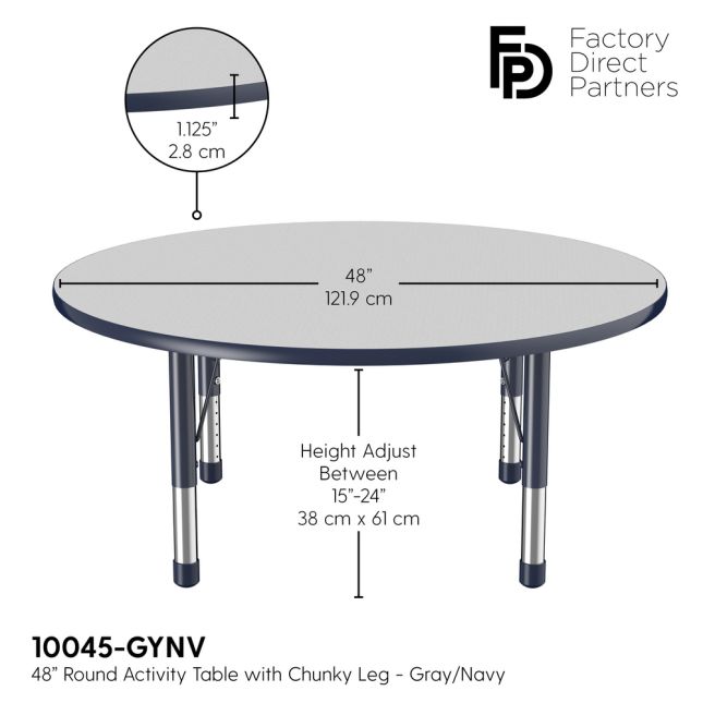48" Round Activity Table with Adjustable Chunky Legs - Gray/Navy