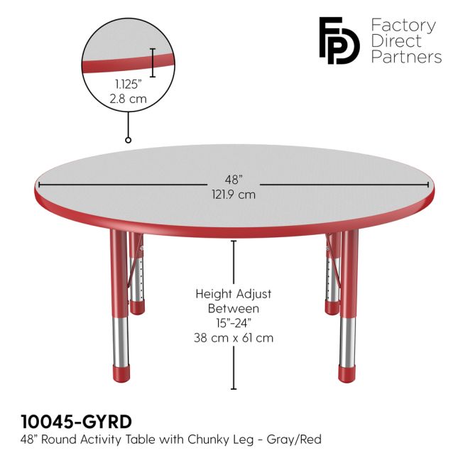 48" Round Activity Table with Adjustable Chunky Legs - Gray/Red