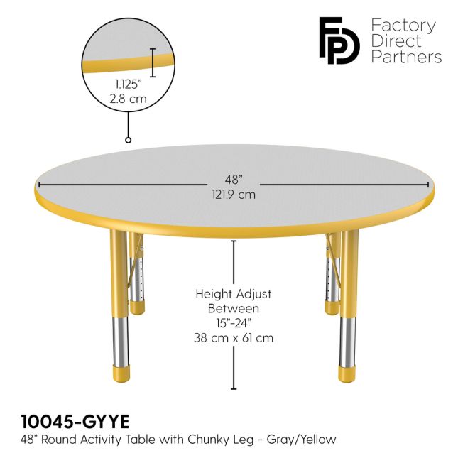 48" Round Activity Table with Adjustable Chunky Legs - Gray/Yellow