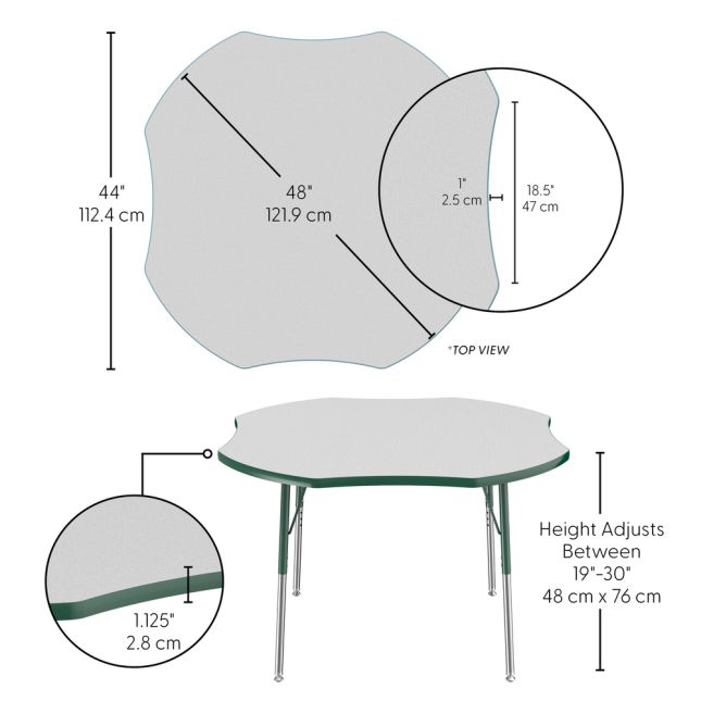 48" x 48" Clover Activity Table with Adjustable Swivel Glide Legs - Gray/Green