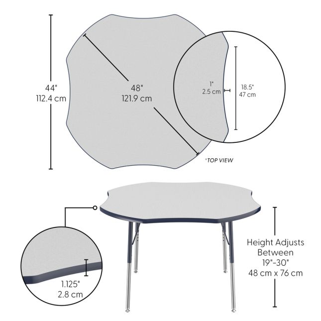 48" x 48" Clover Activity Table with Adjustable Swivel Glide Legs - Gray/Navy