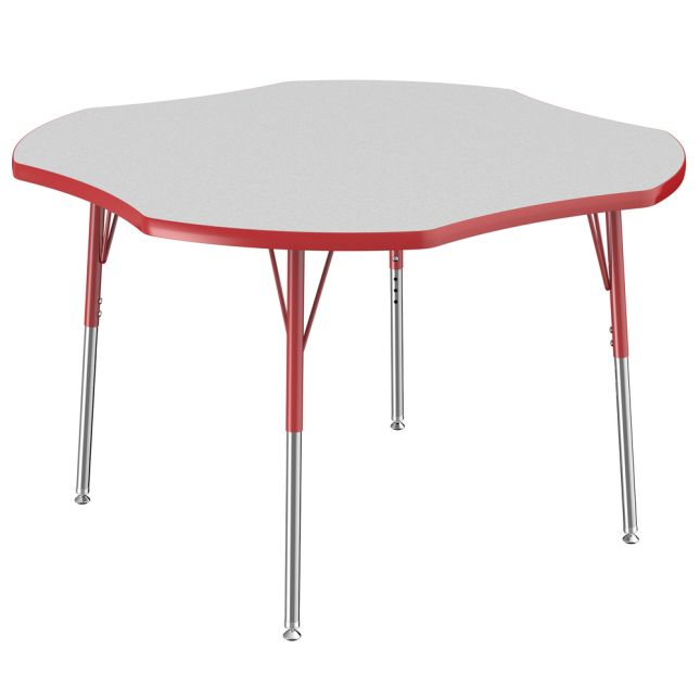 48" x 48" Clover Activity Table with Adjustable Swivel Glide Legs - Gray/Red
