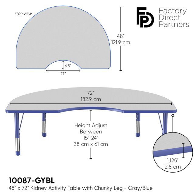 48" x 72" Kidney Activity Table with Adjustable Chunky Legs - Gray/Blue