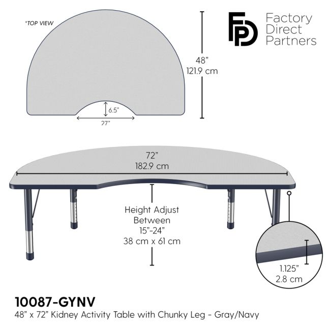 48" x 72" Kidney Activity Table with Adjustable Chunky Legs - Gray/Navy