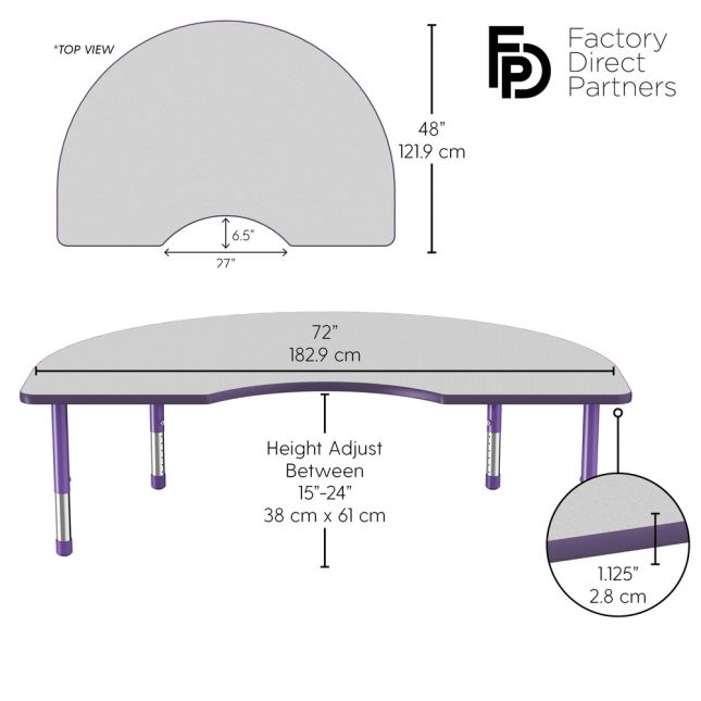 48" x 72" Kidney Activity Table with Adjustable Chunky Legs - Gray/Purple