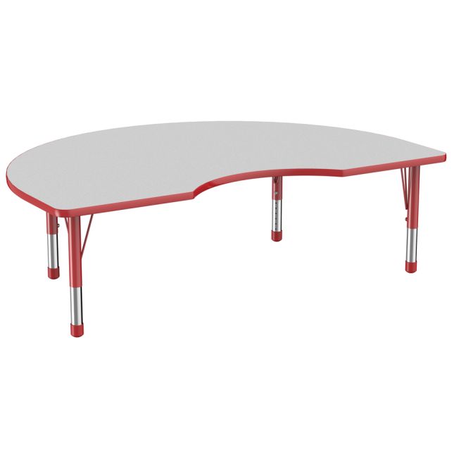 48" x 72" Kidney Activity Table with Adjustable Chunky Legs - Gray/Red