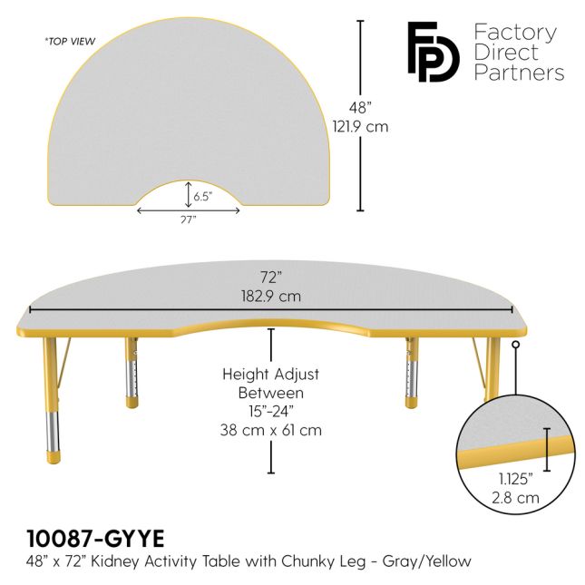 48" x 72" Kidney Activity Table with Adjustable Chunky Legs - Gray/Yellow