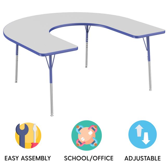 60" x 66" Horseshoe Activity Table with Adjustable Swivel Glide Legs - Gray/Blue