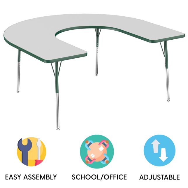 60" x 66" Horseshoe Activity Table with Adjustable Swivel Glide Legs - Gray/Green