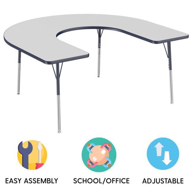 60" x 66" Horseshoe Activity Table with Adjustable Swivel Glide Legs - Gray/Navy