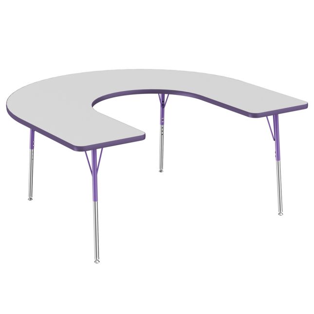 60" x 66" Horseshoe Activity Table with Adjustable Swivel Glide Legs - Gray/Purple