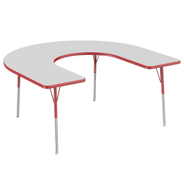 60" x 66" Horseshoe Activity Table with Adjustable Swivel Glide Legs - Gray/Red