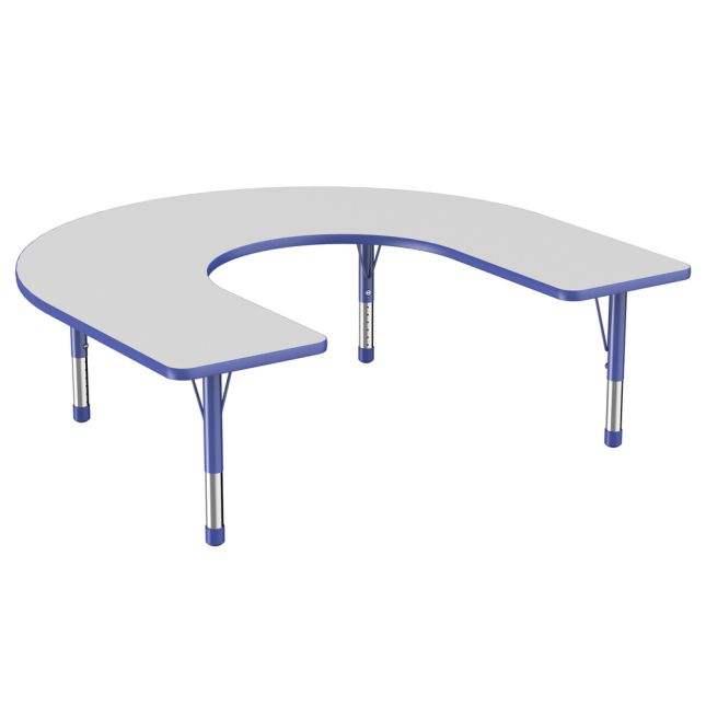 60" x 66" Horseshoe Activity Table with Adjustable Chunky Legs - Gray/Blue