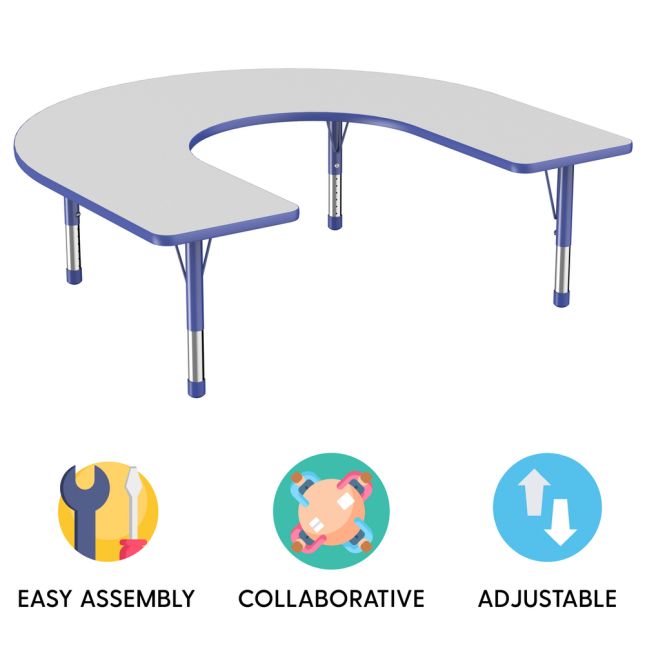 60" x 66" Horseshoe Activity Table with Adjustable Chunky Legs - Gray/Blue