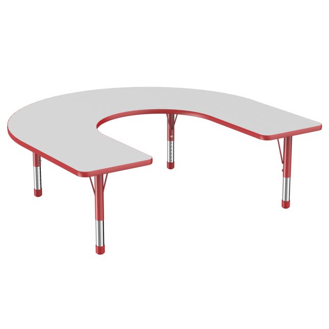 60" x 66" Horseshoe Activity Table with Adjustable Chunky Legs - Gray/Red