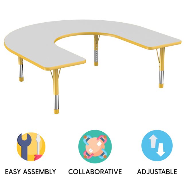 60" x 66" Horseshoe Activity Table with Adjustable Chunky Legs - Gray/Yellow