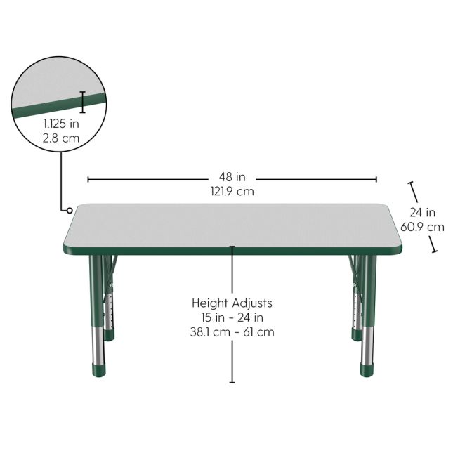 24" x 48" Rectangle Activity Table with Adjustable Chunky Legs - Gray/Green