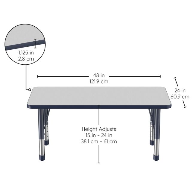 24" x 48" Rectangle Activity Table with Adjustable Chunky Legs - Gray/Navy