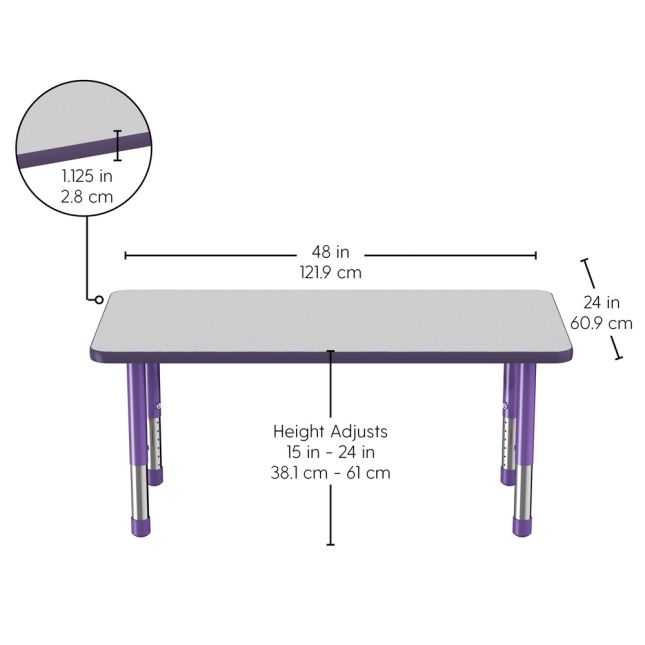 24" x 48" Rectangle Activity Table with Adjustable Chunky Legs - Gray/Purple