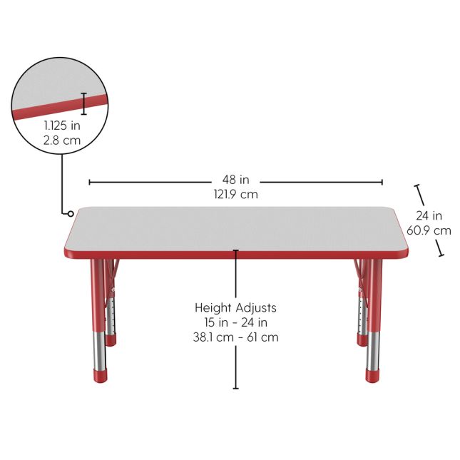 24" x 48" Rectangle Activity Table with Adjustable Chunky Legs - Gray/Red