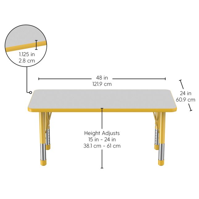 24" x 48" Rectangle Activity Table with Adjustable Chunky Legs - Gray/Yellow