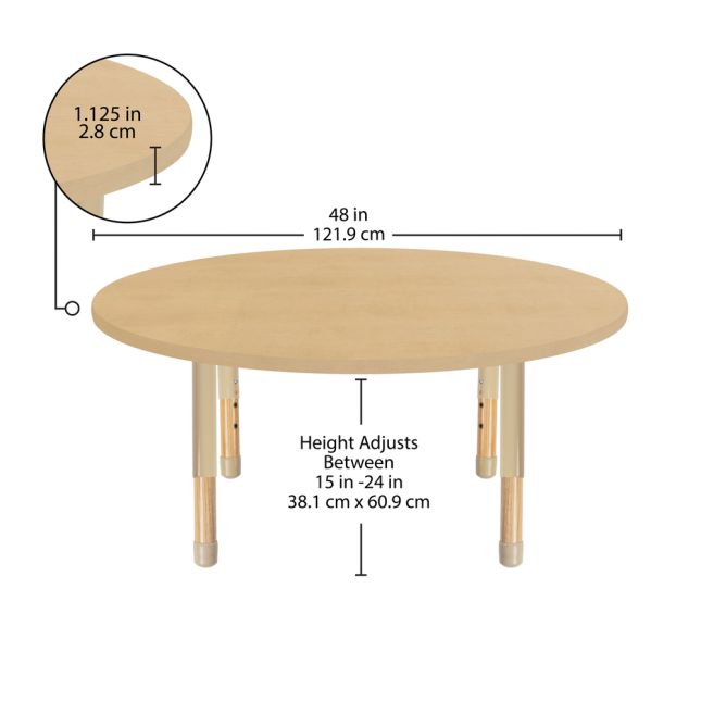 48" x 48" Round Activity Table with Adjustable Chunky Wood Legs - Maple Grain/Wood Legs