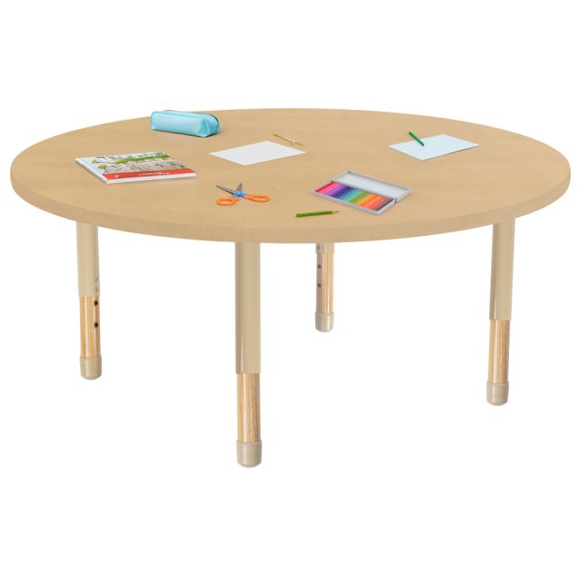 48" x 48" Round Activity Table with Adjustable Chunky Wood Legs - Maple Grain/Wood Legs