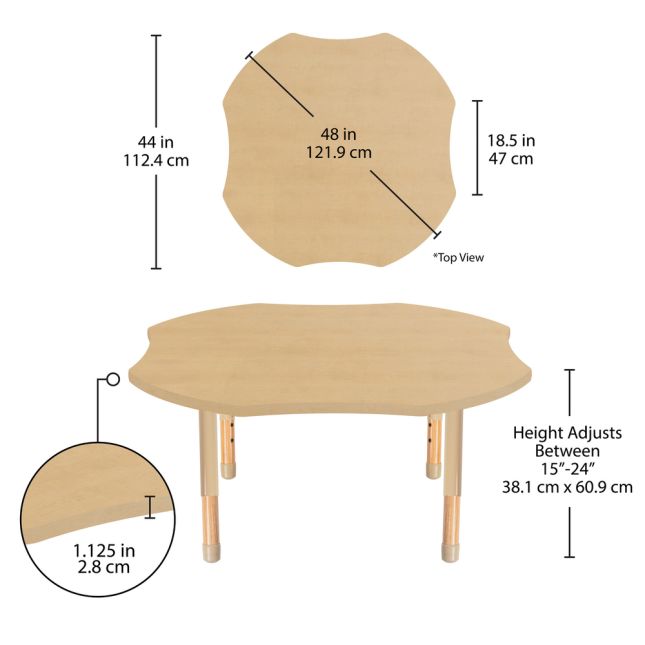 48" x 48" Clover Activity Table with Adjustable Chunky Wood Legs - Maple Grain/Natural Wood