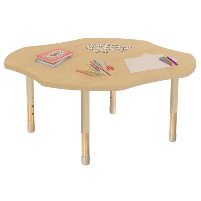 48" x 48" Clover Activity Table with Adjustable Chunky Wood Legs - Maple Grain/Natural Wood