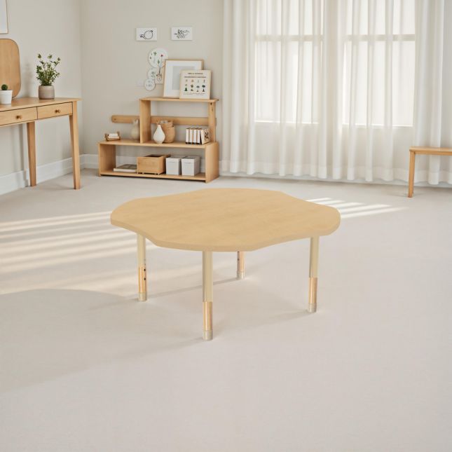 48" x 48" Clover Activity Table with Adjustable Chunky Wood Legs - Maple Grain/Natural Wood