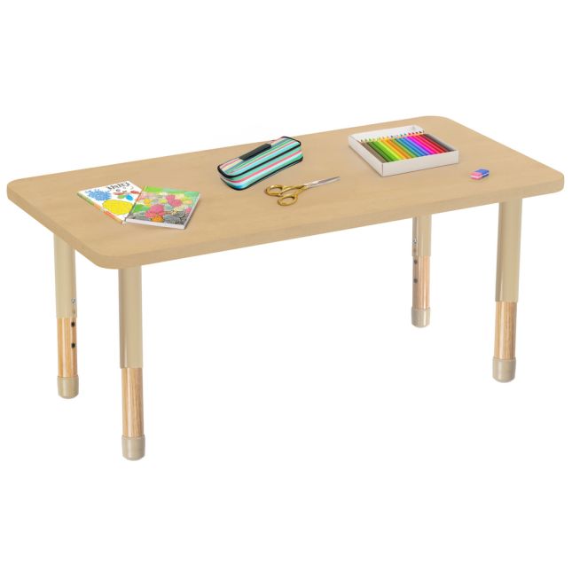 24" x 48" Rectangle Activity Table with Adjustable Chunky Wood Legs - Maple Grain/Natural Wood