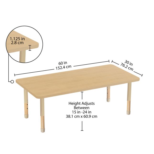 30" x 60" Rectangle Activity Table with Adjustable Chunky Wood Legs - Maple Grain/Natural Wood