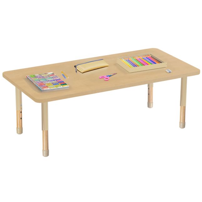 30" x 60" Rectangle Activity Table with Adjustable Chunky Wood Legs - Maple Grain/Natural Wood