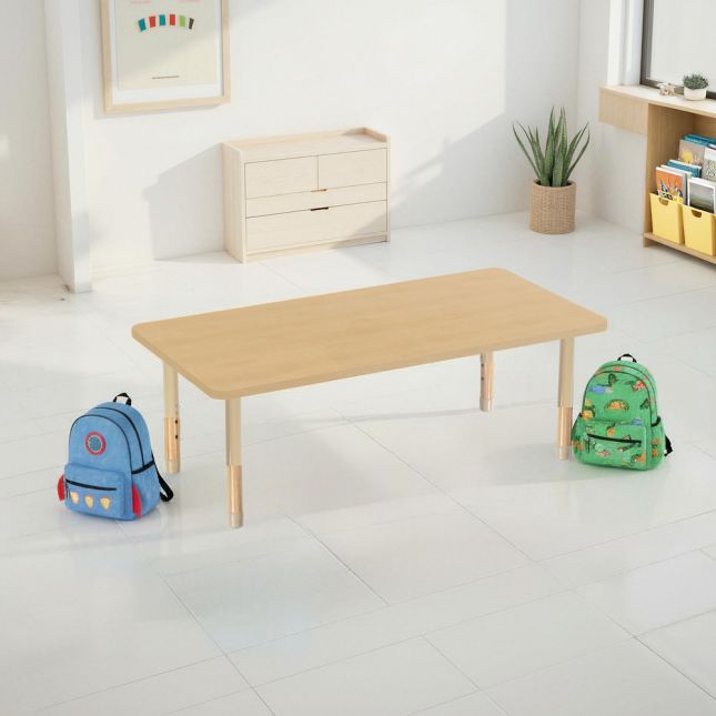 30" x 60" Rectangle Activity Table with Adjustable Chunky Wood Legs - Maple Grain/Natural Wood