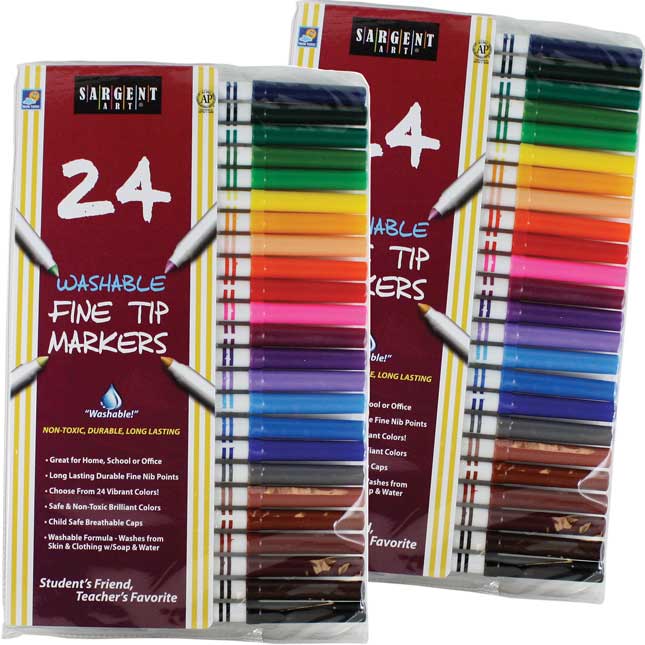 Sargent Art 24-Count Washable Fine Tip Markers - Set Of 2