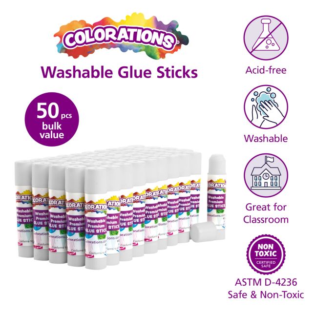 Colorations® Washable Premium Glue Sticks - Set of 50 - White Value Pack