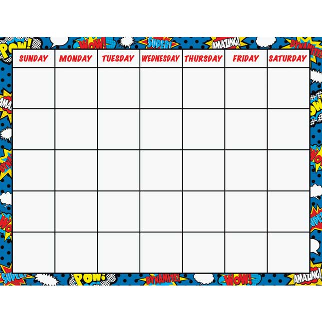 Superhero Calendar Chart - 1 chart