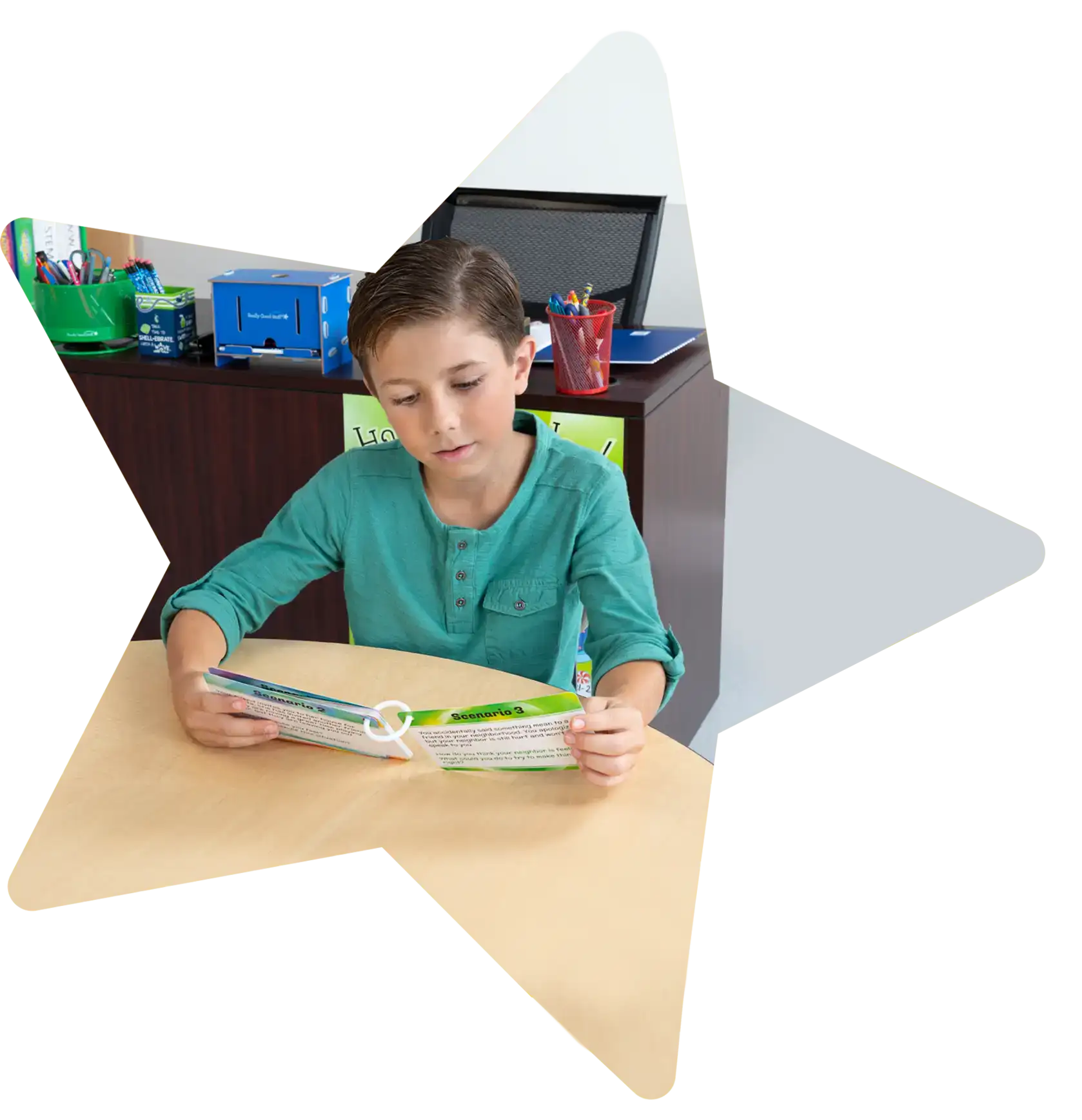 Student reading classroom materials